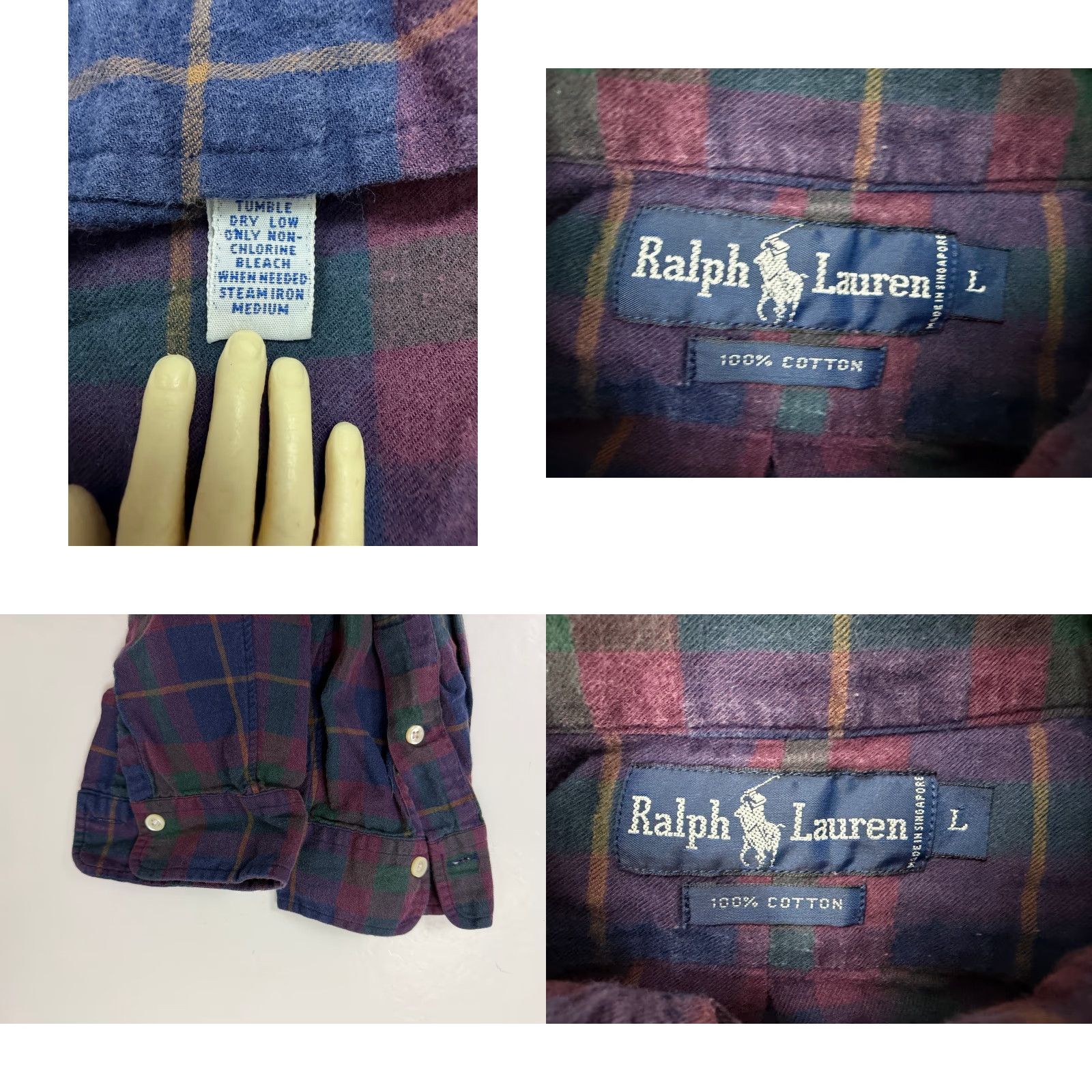 Ralph Lauren VINTAGE Ralph Lauren Shirt Men Large Navy Burgundy Plaid Brushed Twill Button Up Size US L / EU 52-54 / 3 - 9 Thumbnail