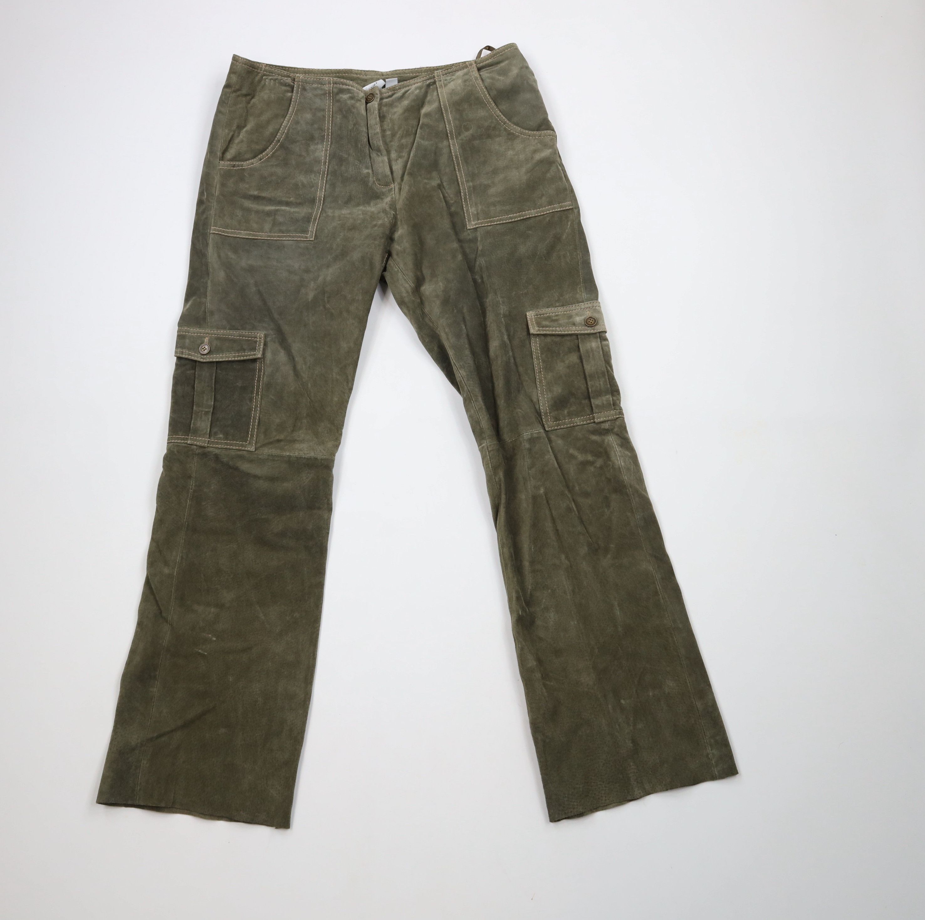 Vintage Vintage 90s Streetwear Leather Flared Wide Leg Cargo Pants Size 36" / US 14 / IT 50 - 1 Thumbnail