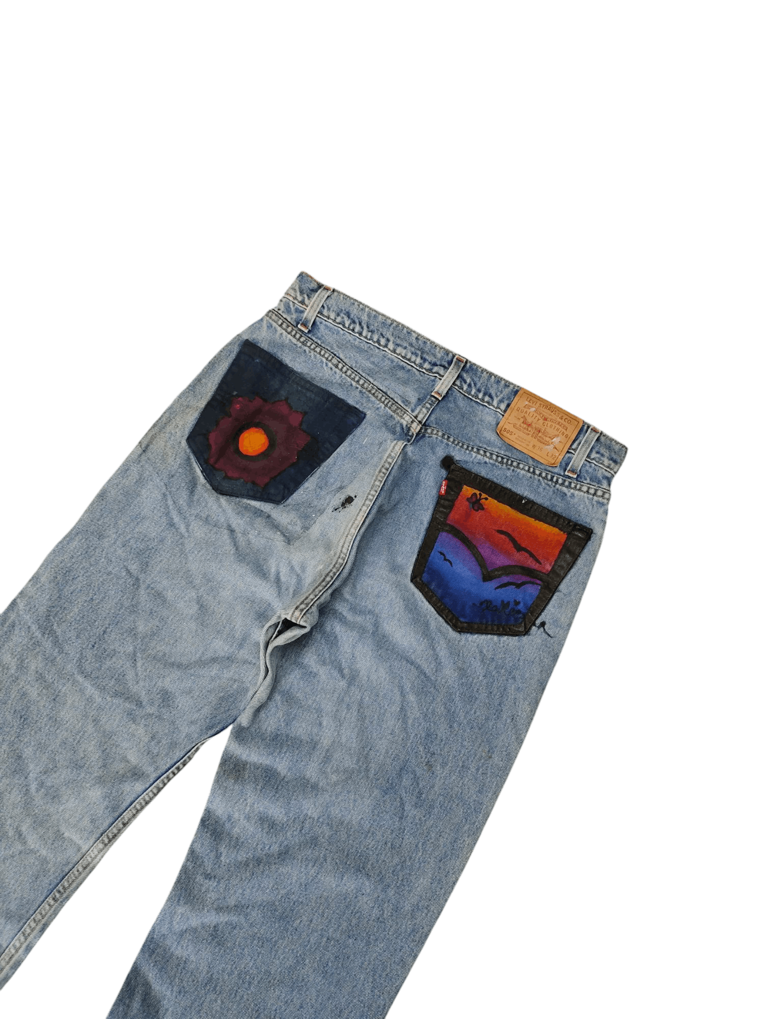 Levi's Vintage 90s Levis 505 Hand Painted Pocket Denim Jeans Size US 34 / EU 50 - 2 Thumbnail