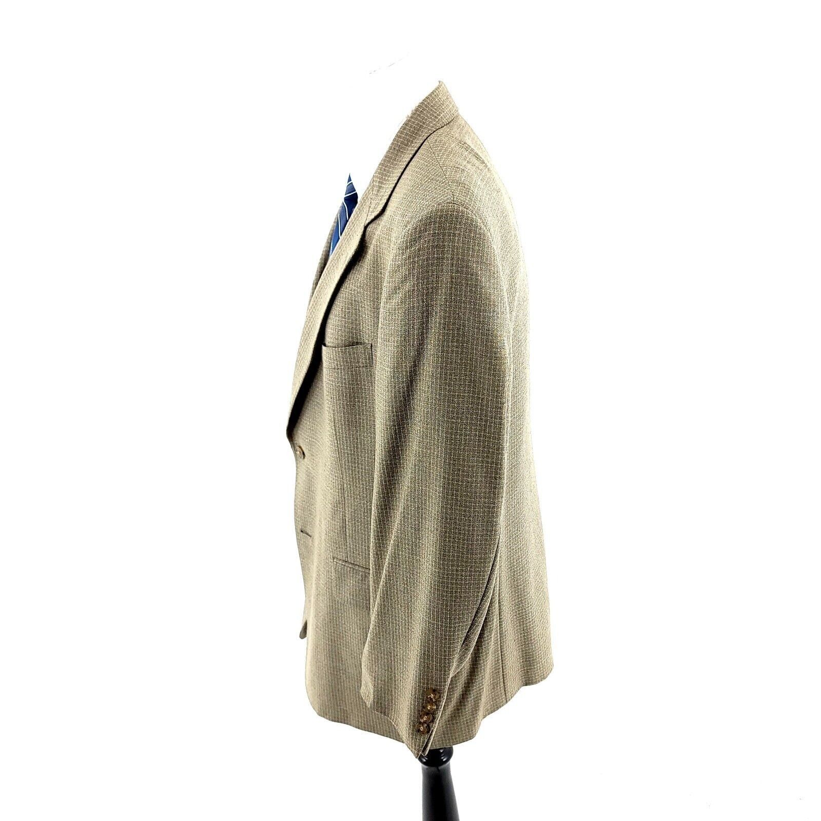 Hart Schaffner Marx Hart Schaffner Marx Wool 2 Button Sport Coat Tan Green Check Size 42R - 4 Thumbnail
