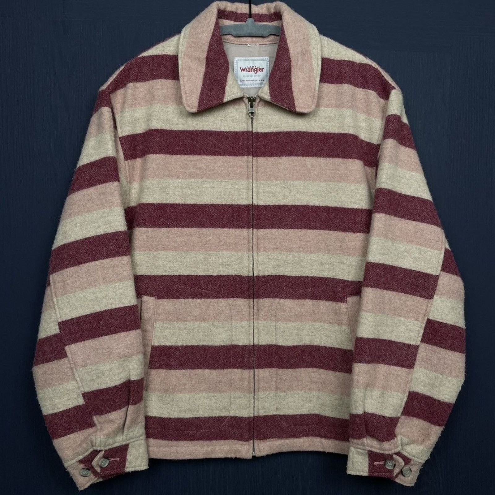 Japanese Brand × Vintage × Wrangler 🇯🇵WRANGLER JAPAN Lady’s Pink Wool Jacket Size M / US 6-8 / IT 42-44 - 1 Thumbnail
