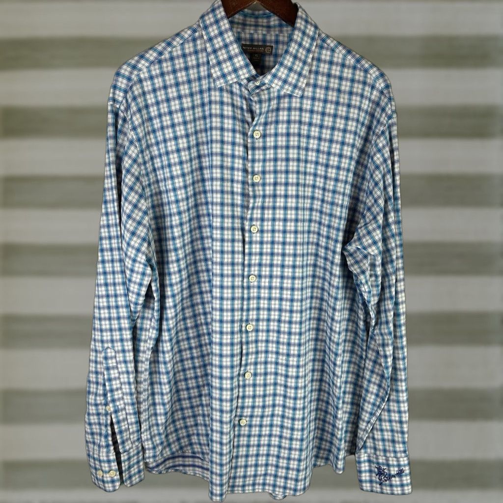 Peter Millar PETER MILLAR Summer Comfort Men’s Blue Check Plaid Shirt XL Size US XL / EU 56 / 4 - 1 Thumbnail
