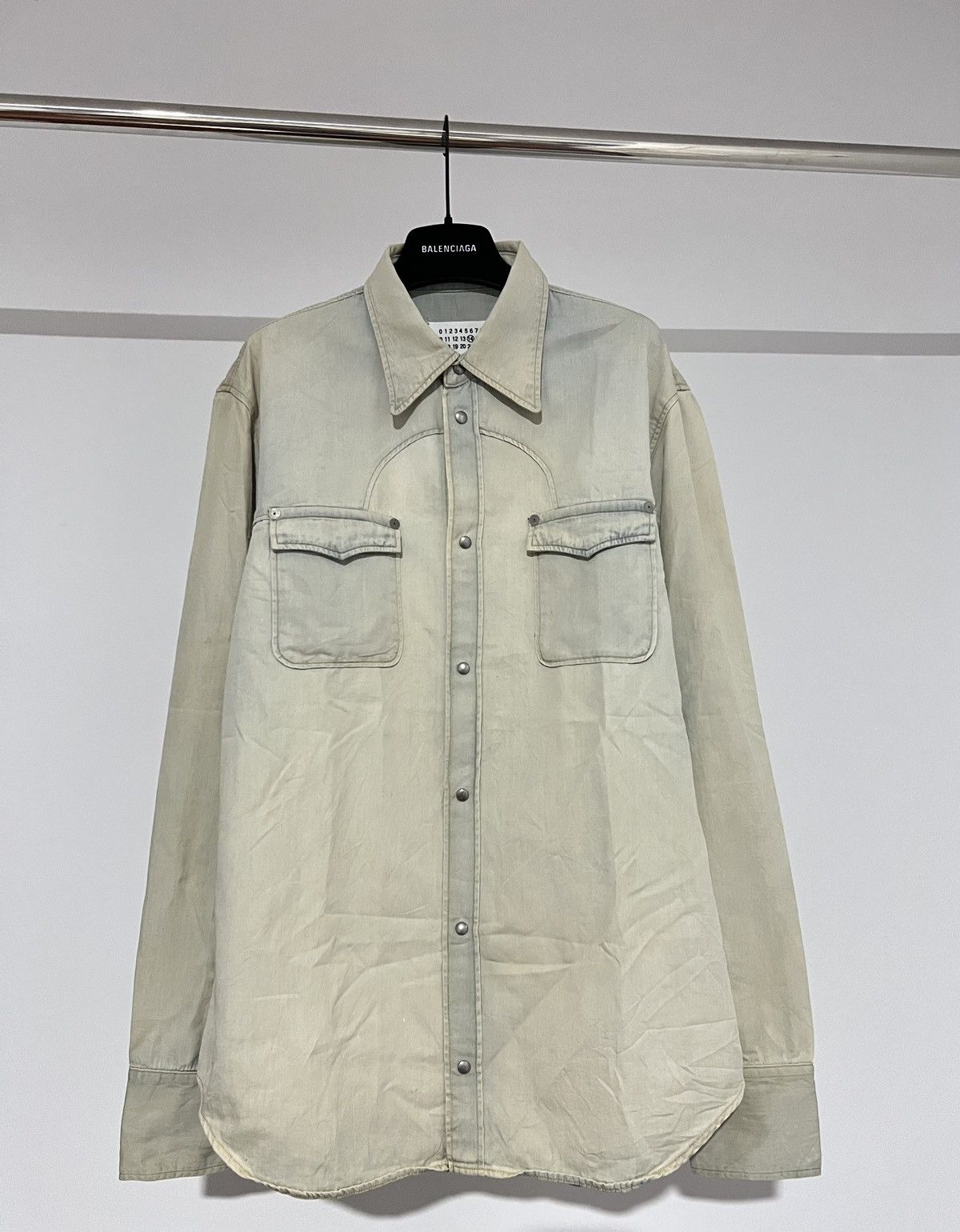 image of F/w 2018 Maison Margiela Western Shirt Bleach Denim in Light Blue/White, Men's (Size Medium)