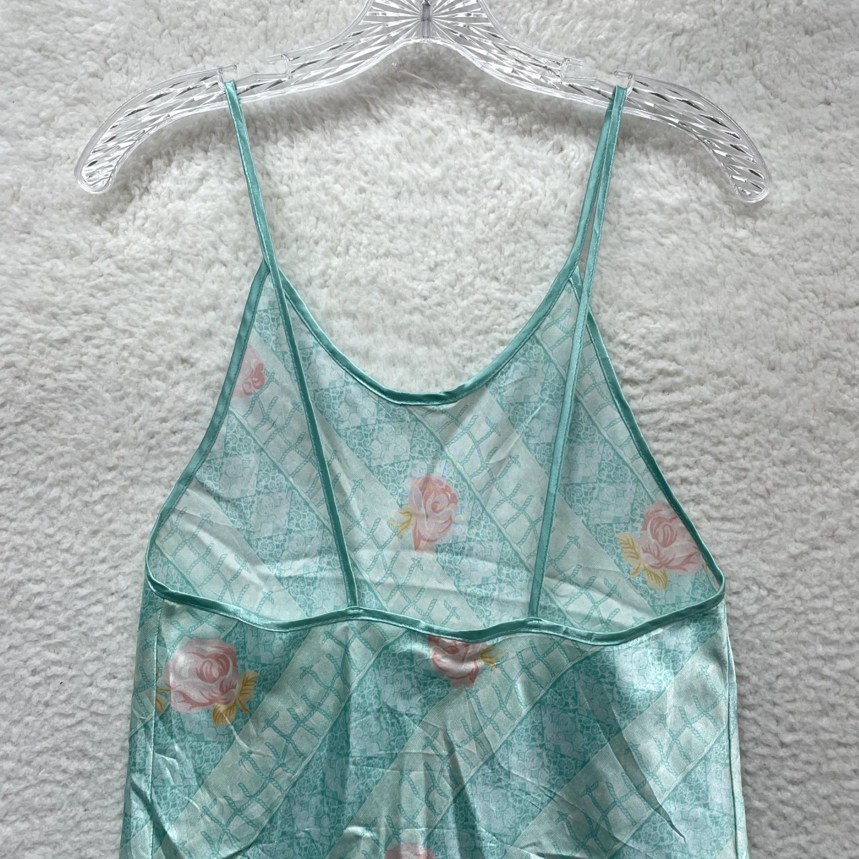 Vintage VINTAGE Slip Dress Blue Mint Floral Rose Satin Chemise Negligee Lingerie Womens M Size M / US 6-8 / IT 42-44 - 4 Thumbnail