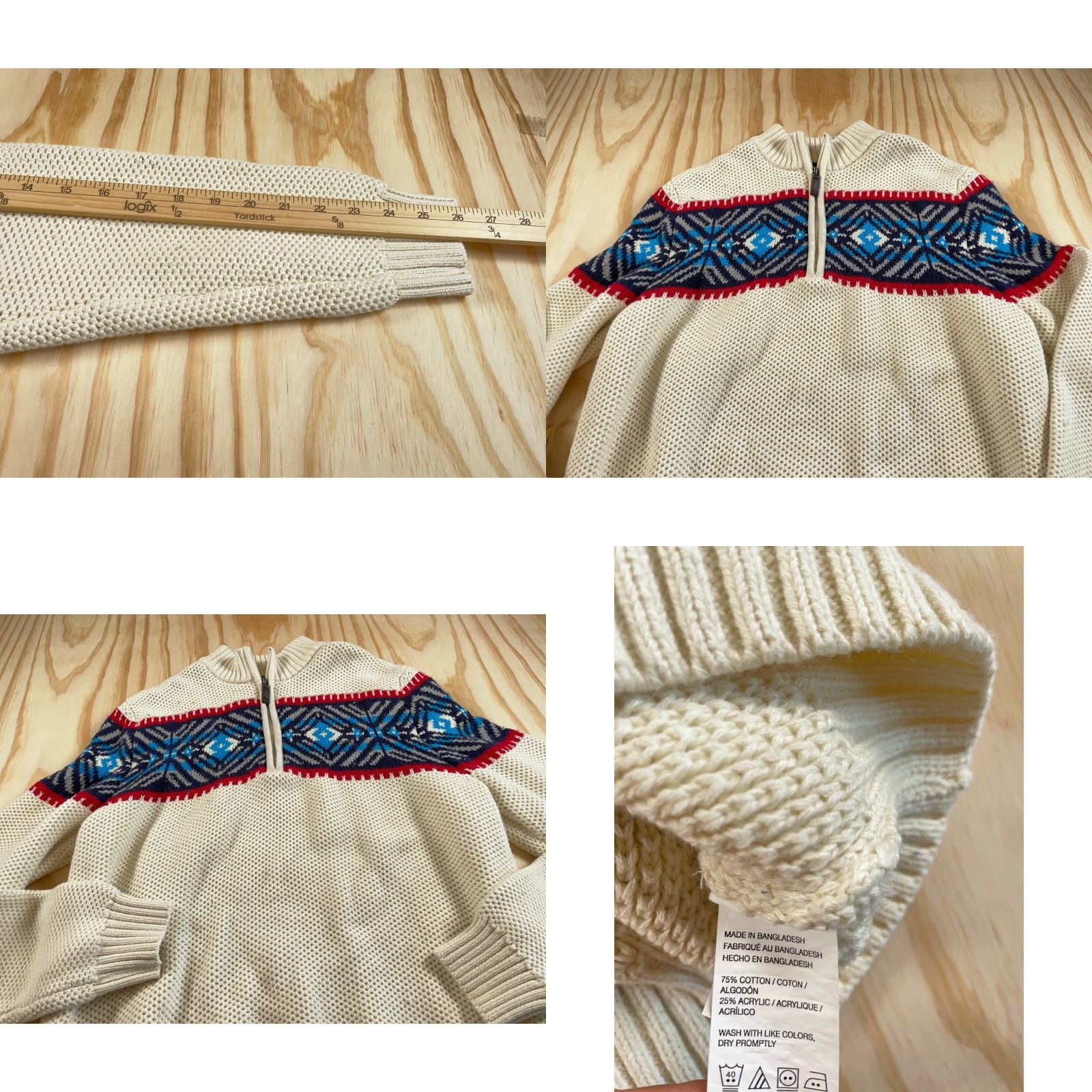 Izod IZOD Aztec 1/4 Zip Mock Neck Sweater - Adult Medium Ivory Heavyweight Knit Mens Size US M / EU 48-50 / 2 - 8 Thumbnail