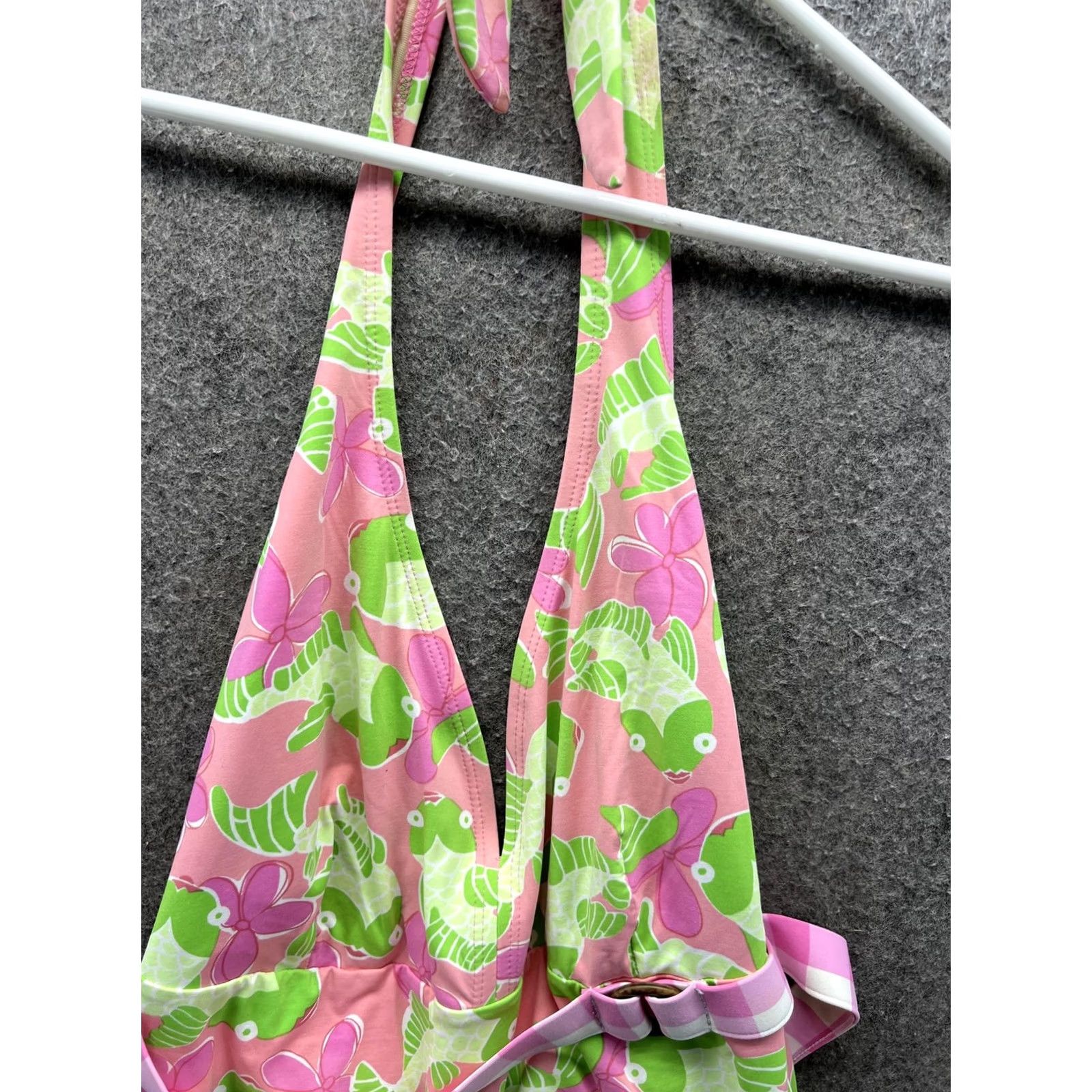 Vintage Loo+ One Piece Swimsuit Womens 12 Pink Tropical Fish Halter Belted Floral Swim Size ONE SIZE - 7 Thumbnail