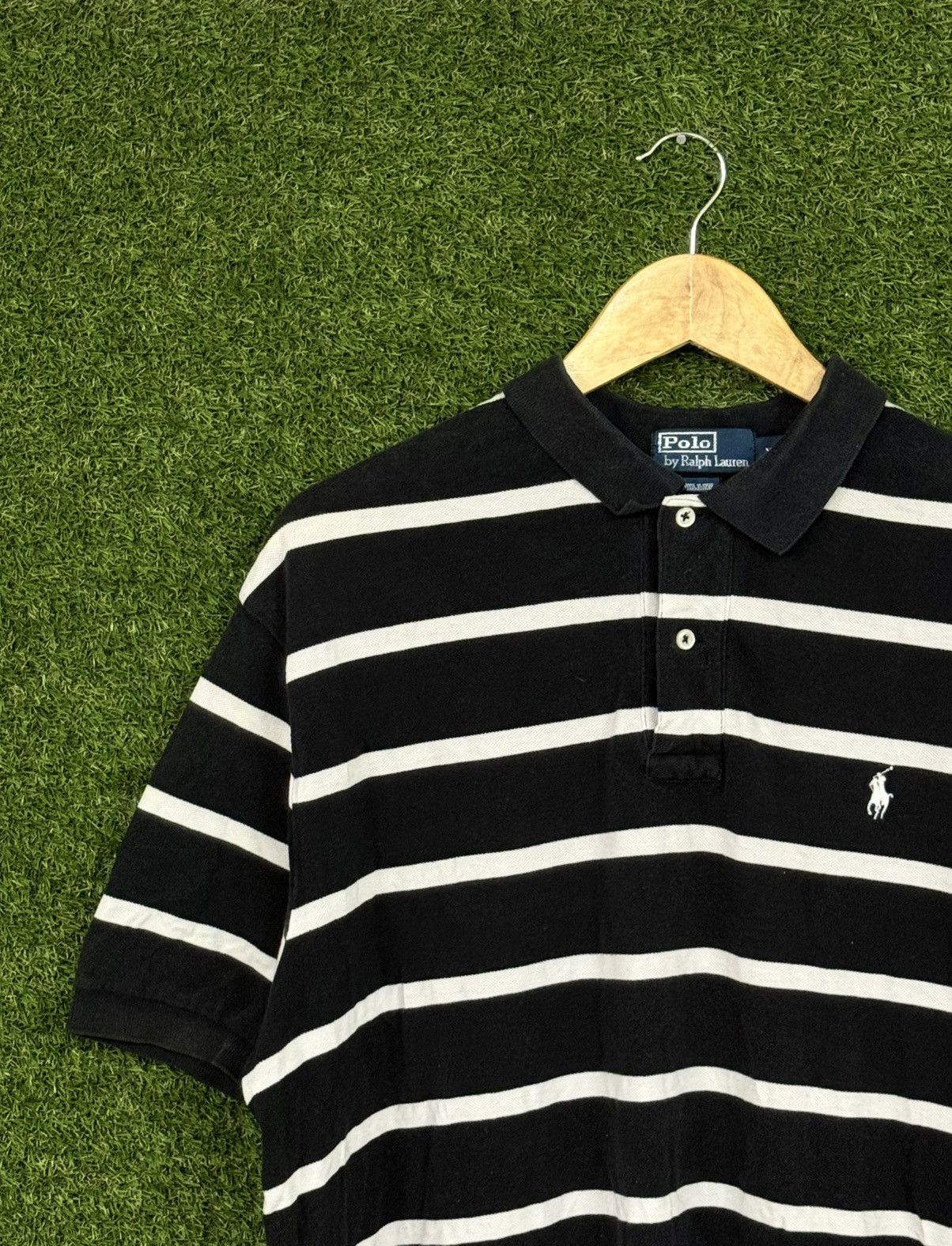 Polo Ralph Lauren Polo Ralph Lauren Black White Stripe PRL Pony Logo Shirt XL Size US XL / EU 56 / 4 - 2 Thumbnail