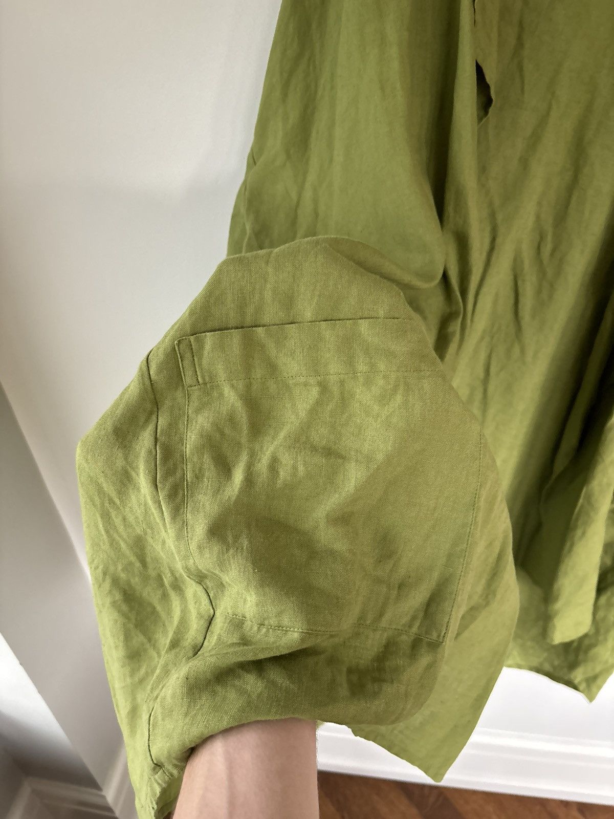Designer × Vintage × eskandar Eskandar Linen Overshirt Prada Green Drapey Slouch Long Open Size ONE SIZE - 8 Thumbnail
