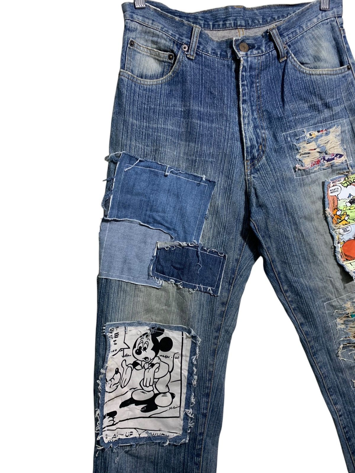 Japanese Brand 🔥DISTRESSED DENIM MICKEY PATCHERS W32 Size US 32 / EU 48 - 3 Thumbnail