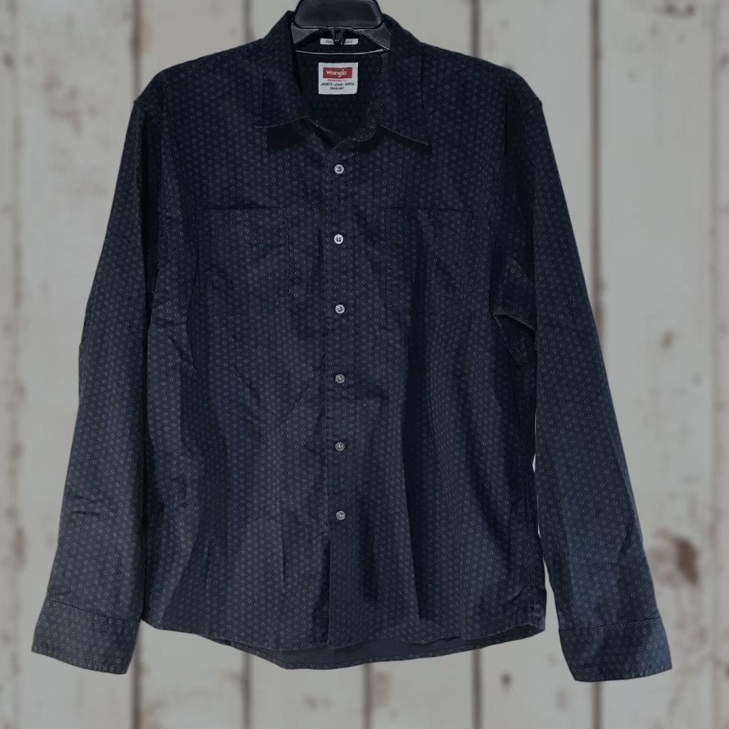 Wrangler Wrangler Button-Up Mens XL Navy Geometric Pattern Button-Down Shirt Long Sleeve Regular Fit Size US XL / EU 56 / 4 - 1 Thumbnail