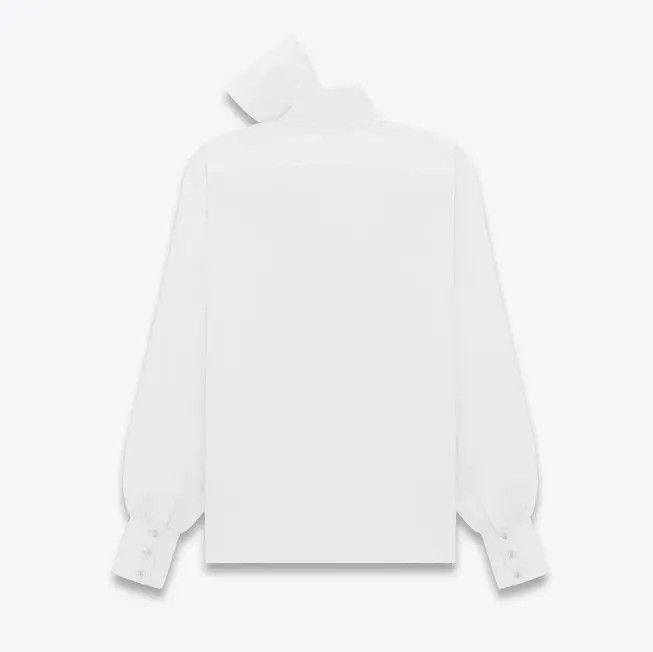 Saint Laurent Paris o1bcso1str0625 Lavalliere Neck Blouse In Cotton in White Size US XL / EU 56 / 4 - 2 Thumbnail