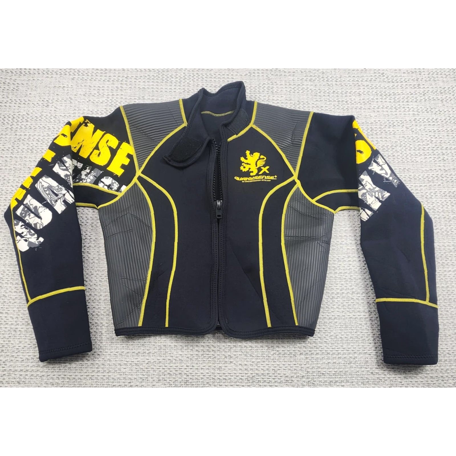 Quaksense X Jacket Mens Small Black Yellow Full Zip Wetsuit Neoprene Surf Top