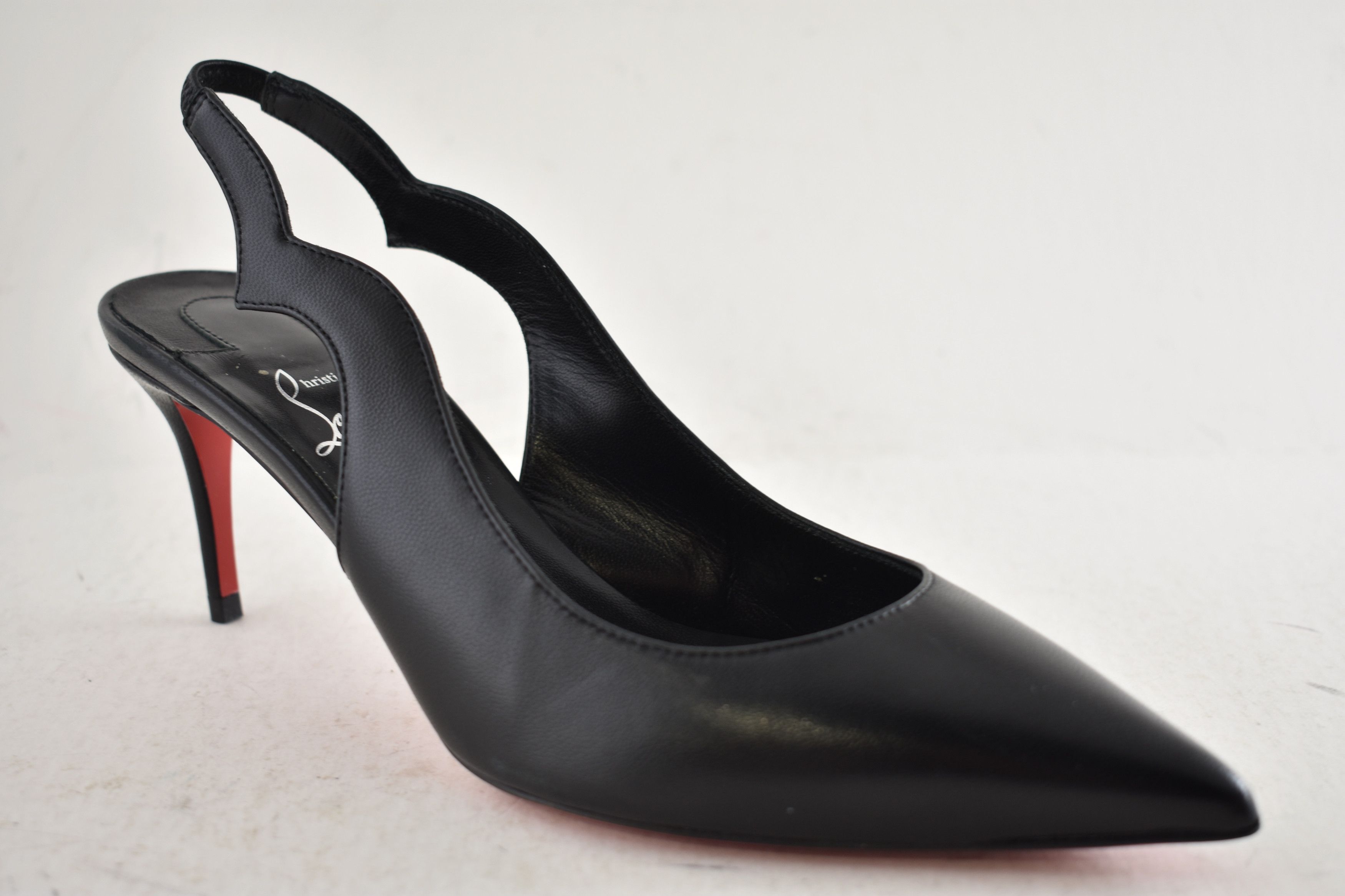 Christian Louboutin Hot Chick Sling 70 Black Nappa Leather Low Heel Pump 36.5 Size US 6.5 / IT 36.5 - 5 Thumbnail