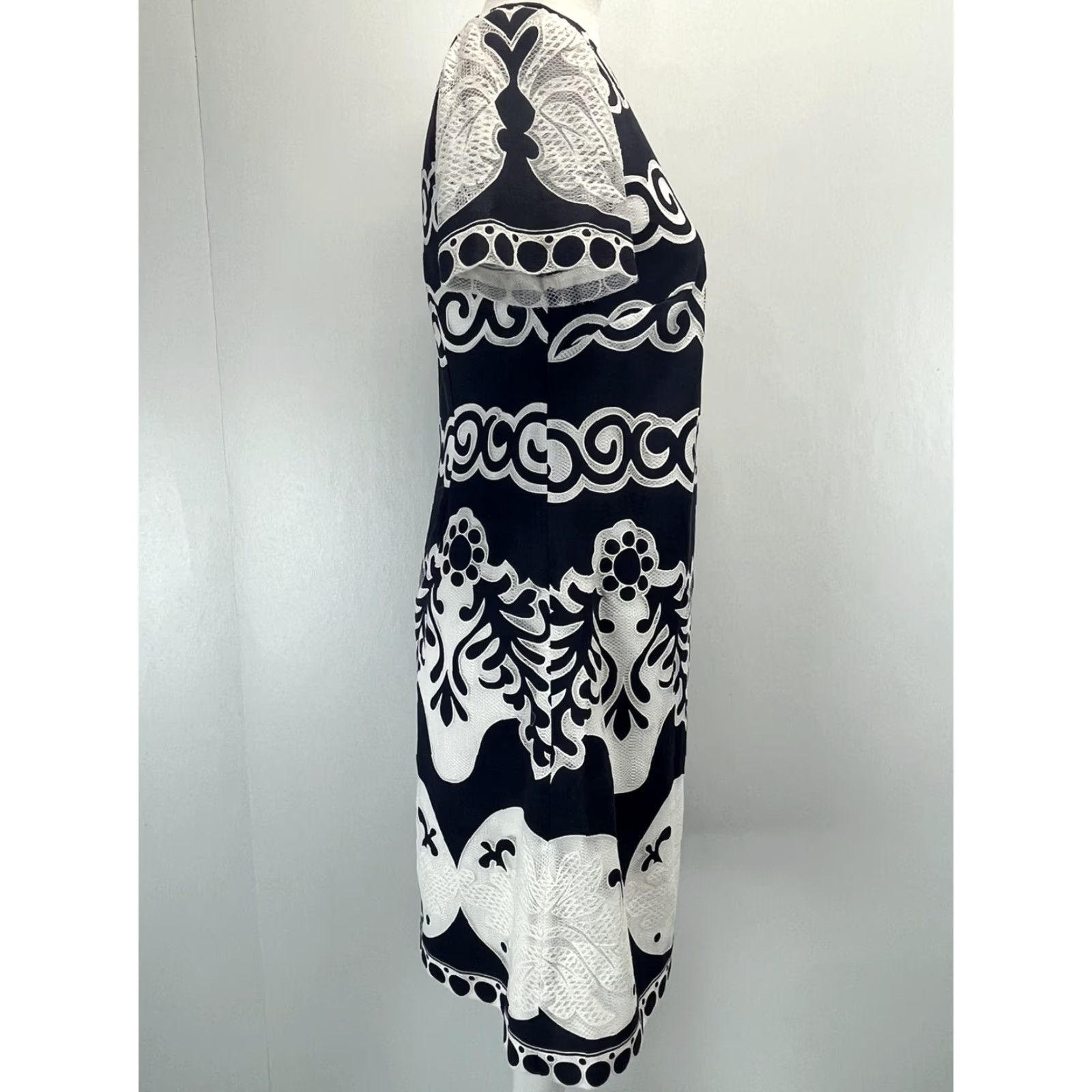 J.Crew VINTAGE J.CREW Short Sleeve Sheath Dress Navy White Geometric Lace Sz 2 Womens Size 26" / US 2 / IT 38 - 4 Thumbnail