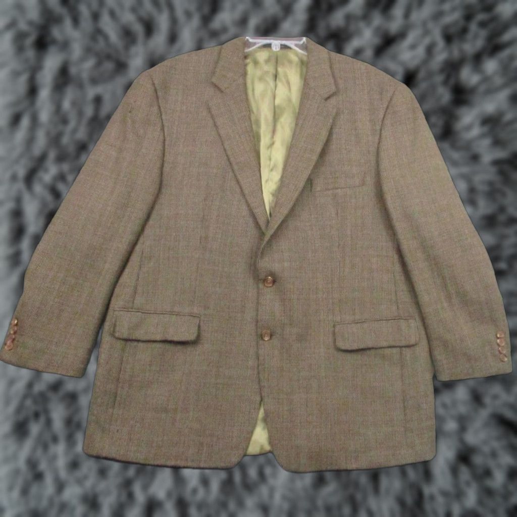LAUREN RALPH LAUREN Sport Jacket Blazer Herringbone Wool Tweed Brown 46R Mens Regular Notch Lapel Two-Button Four-Button Vintage-Style?