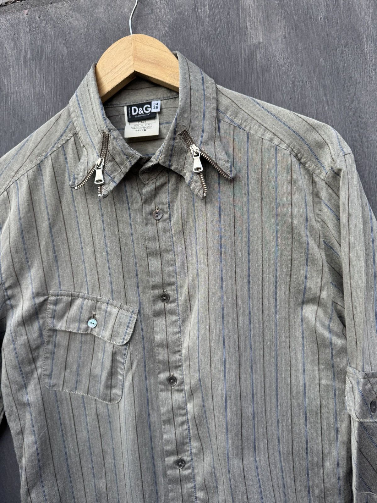 Dolce & Gabbana Dolce Gabbana Vintage Zip Collar Stripped Shirt Size 34/48 Size US M / EU 48-50 / 2 - 3 Thumbnail