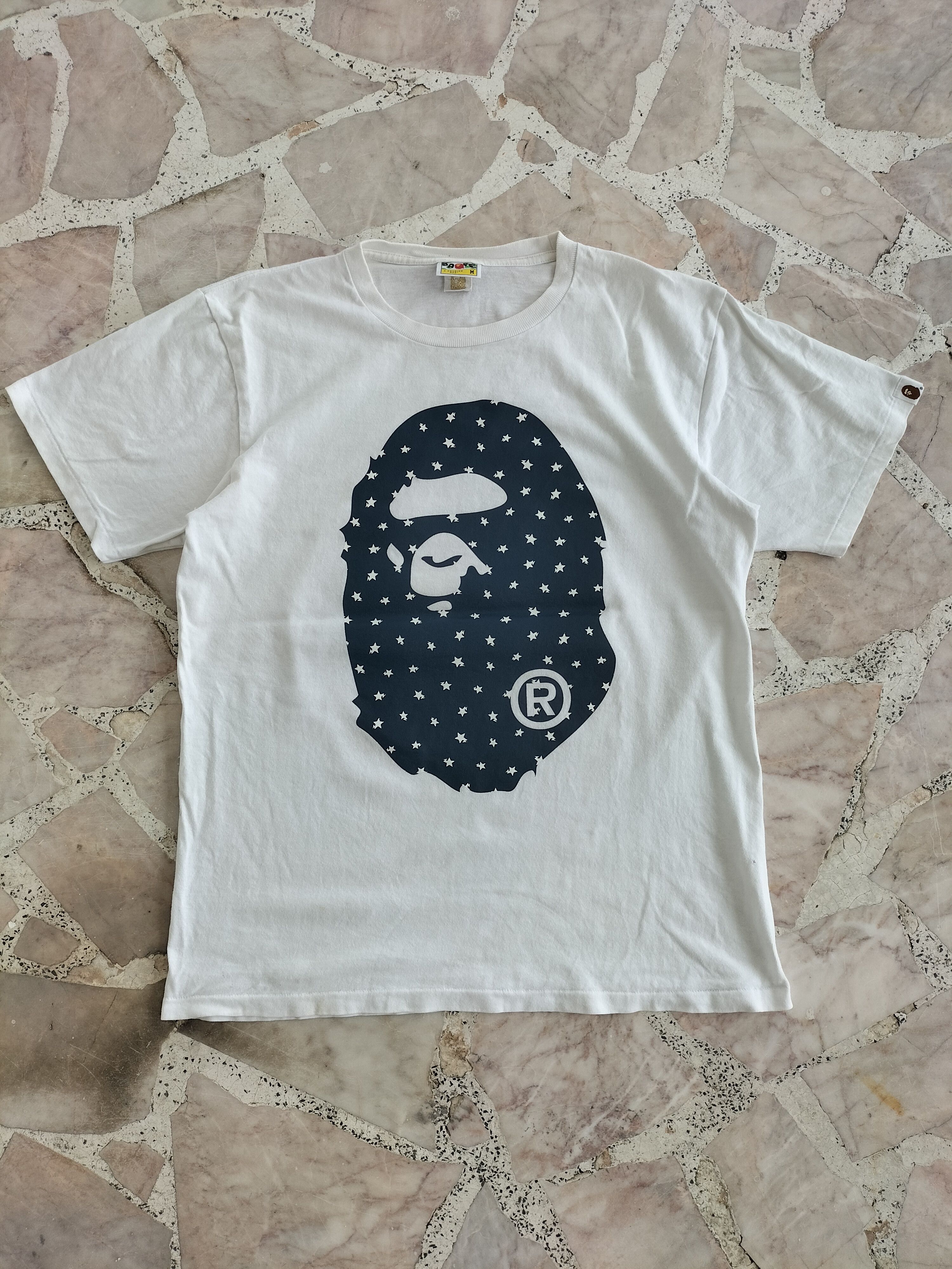 Pre-owned Bape Sta Pattern Big Ape Head Tee In White