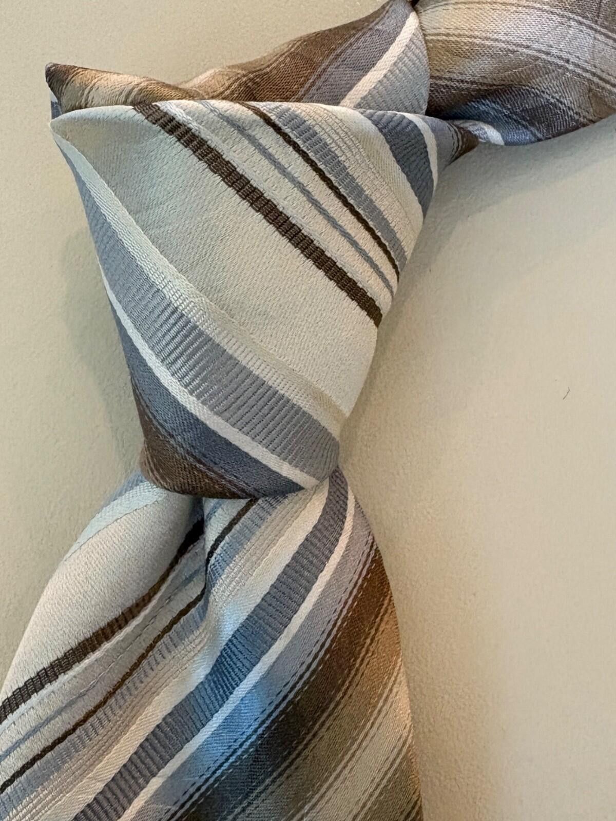 Kenzo Kenzo Homme Italy Silk Tie Vtg Diagonal Stripe Brown Grey Size ONE SIZE - 8 Thumbnail