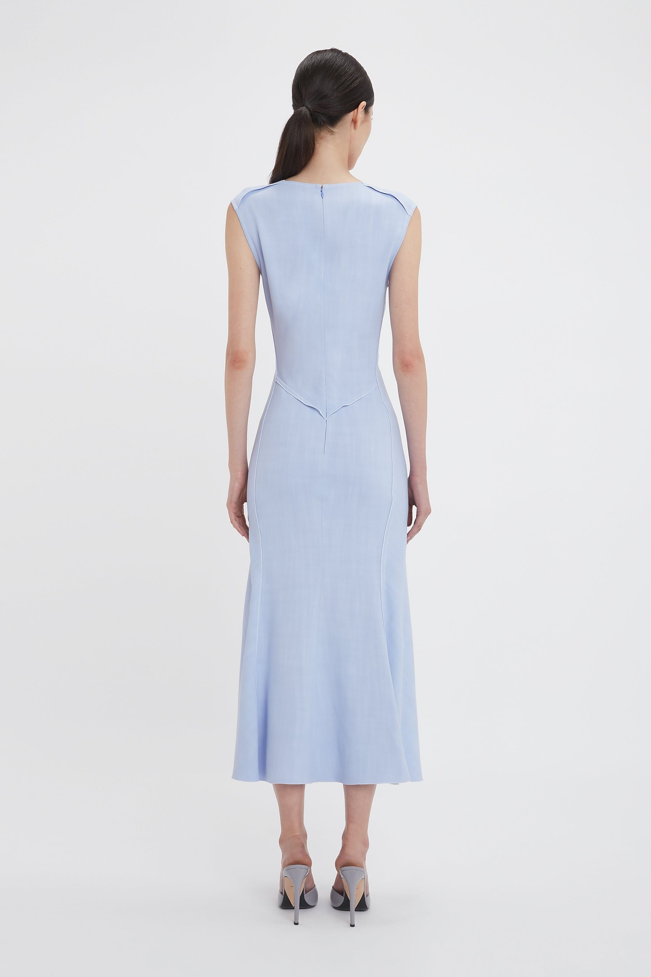 Victoria Beckham o1mle0525 Sleeveless Gathered Waist Midi Dress In Frost Blue Size M / US 6-8 / IT 42-44 - 4 Thumbnail