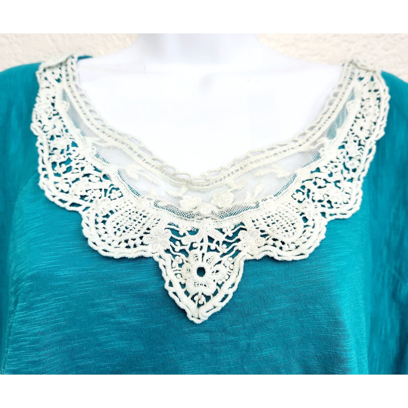 Other Fresh Teal Blue Short Flutter Sleeve Lace Bodice Top Medium Size M / US 6-8 / IT 42-44 - 2 Thumbnail