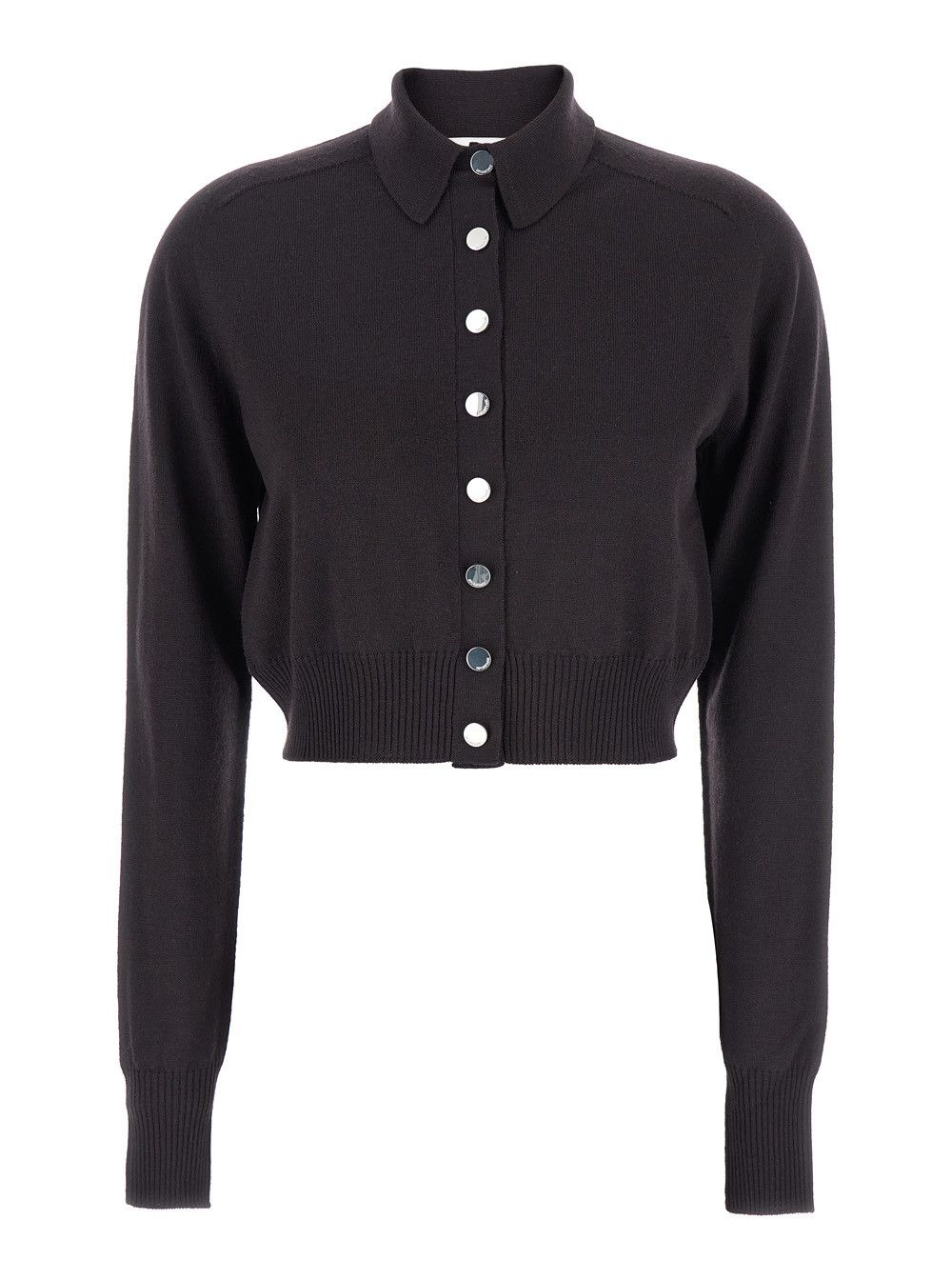 Sportmax 'Perseo' Black Cropped Cardigan with Button Down Collar and Ribbed Trims in Wool Woman Size M / US 6-8 / IT 42-44 - 1 Thumbnail
