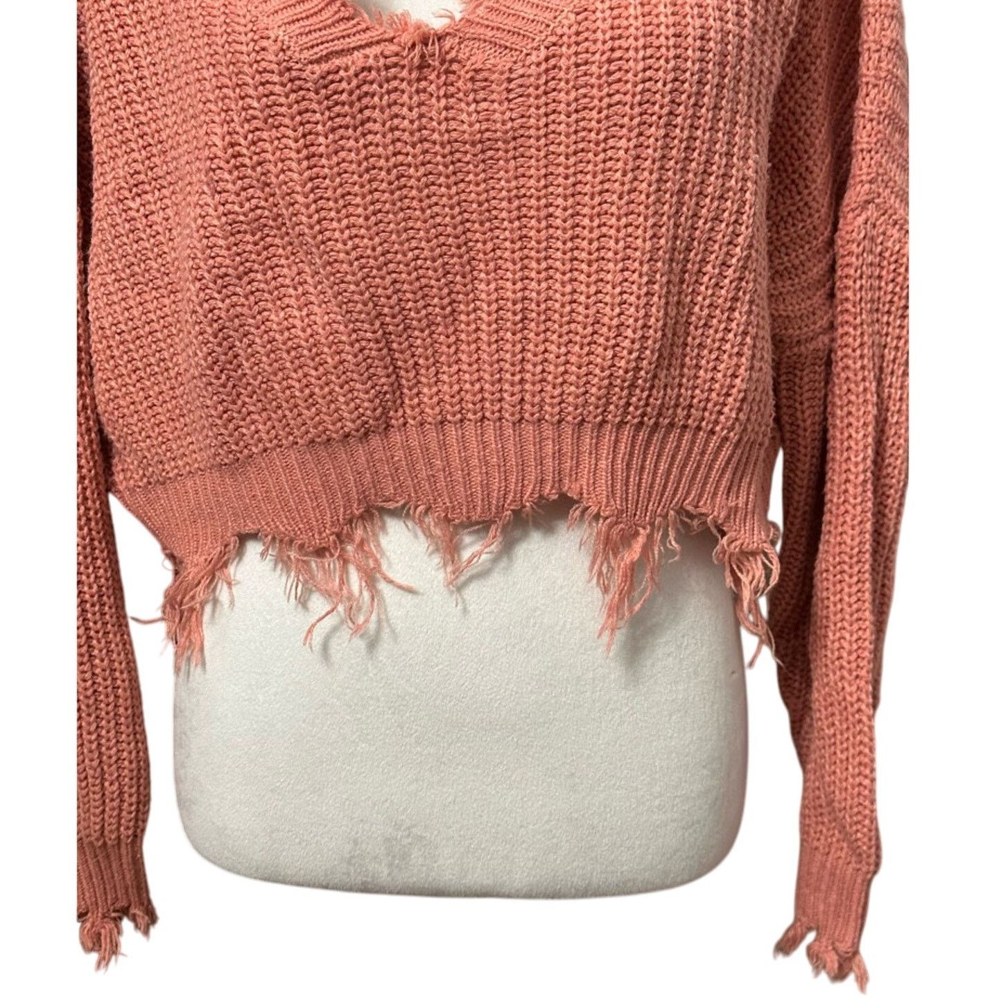 Other Zaful Cropped Sweater Distressed Frayed Orangepink/Coral XL Size XL / US 12-14 / IT 48-50 - 4 Thumbnail