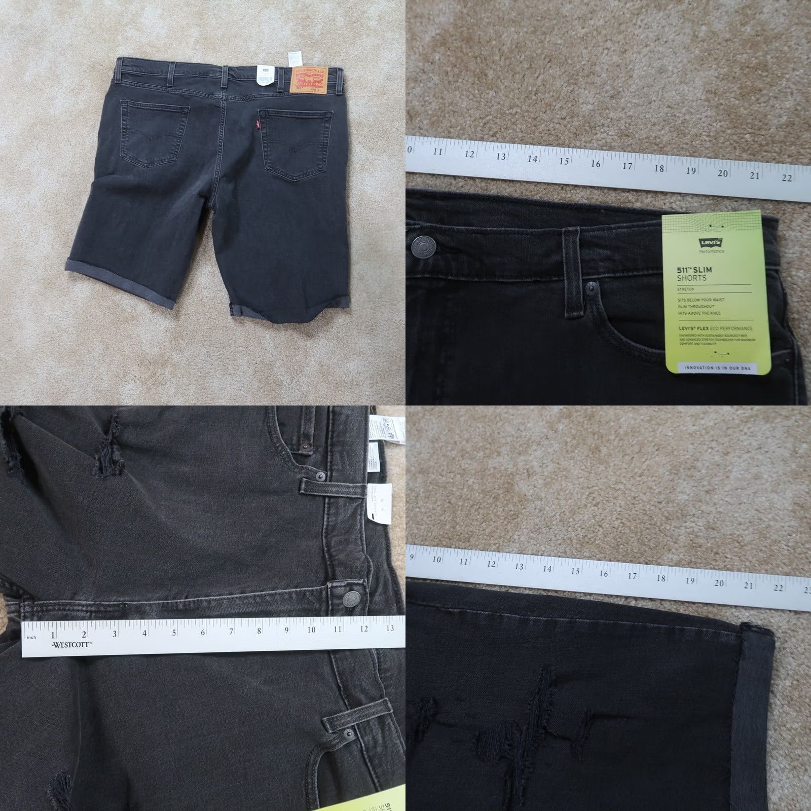 Levi's Levi's 511 Slim Cutoff Shorts Men's 42 Black Denim Flex Eco Performance new Bermuda Casual Slim 5-Pocket Mens Size US 42 / EU 58 - 8 Thumbnail