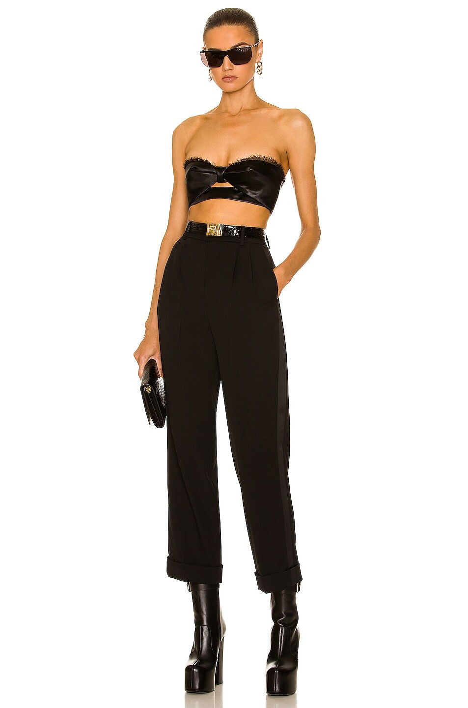 Saint Laurent Paris o1s1wg111024 Satin Bustier Top in Black Size XS / US 0-2 / IT 36-38 - 4 Thumbnail