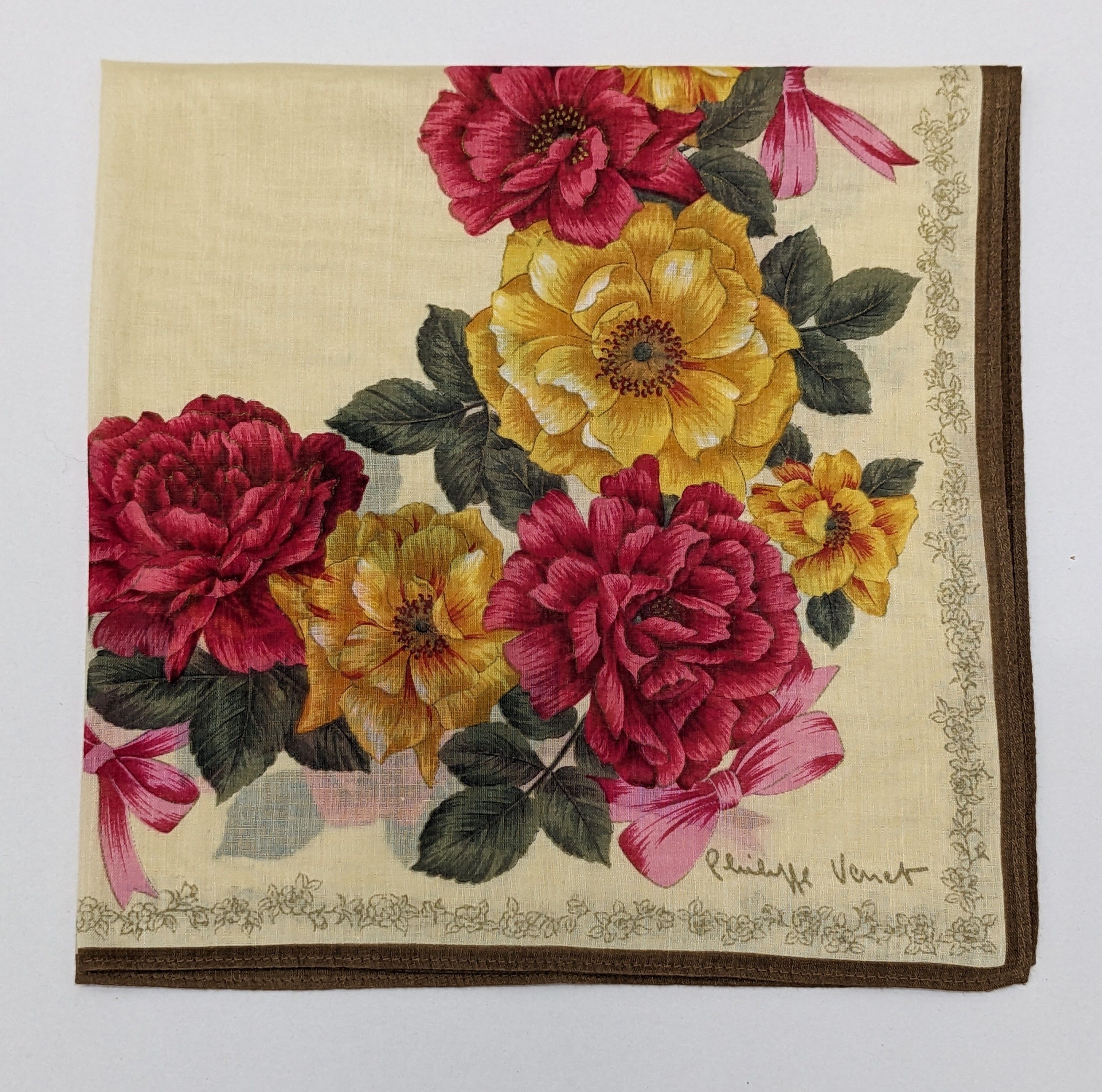 Other Philippe Venet Floral Handkerchief with Pink Ribbon Bows Size ONE SIZE - 1 Thumbnail