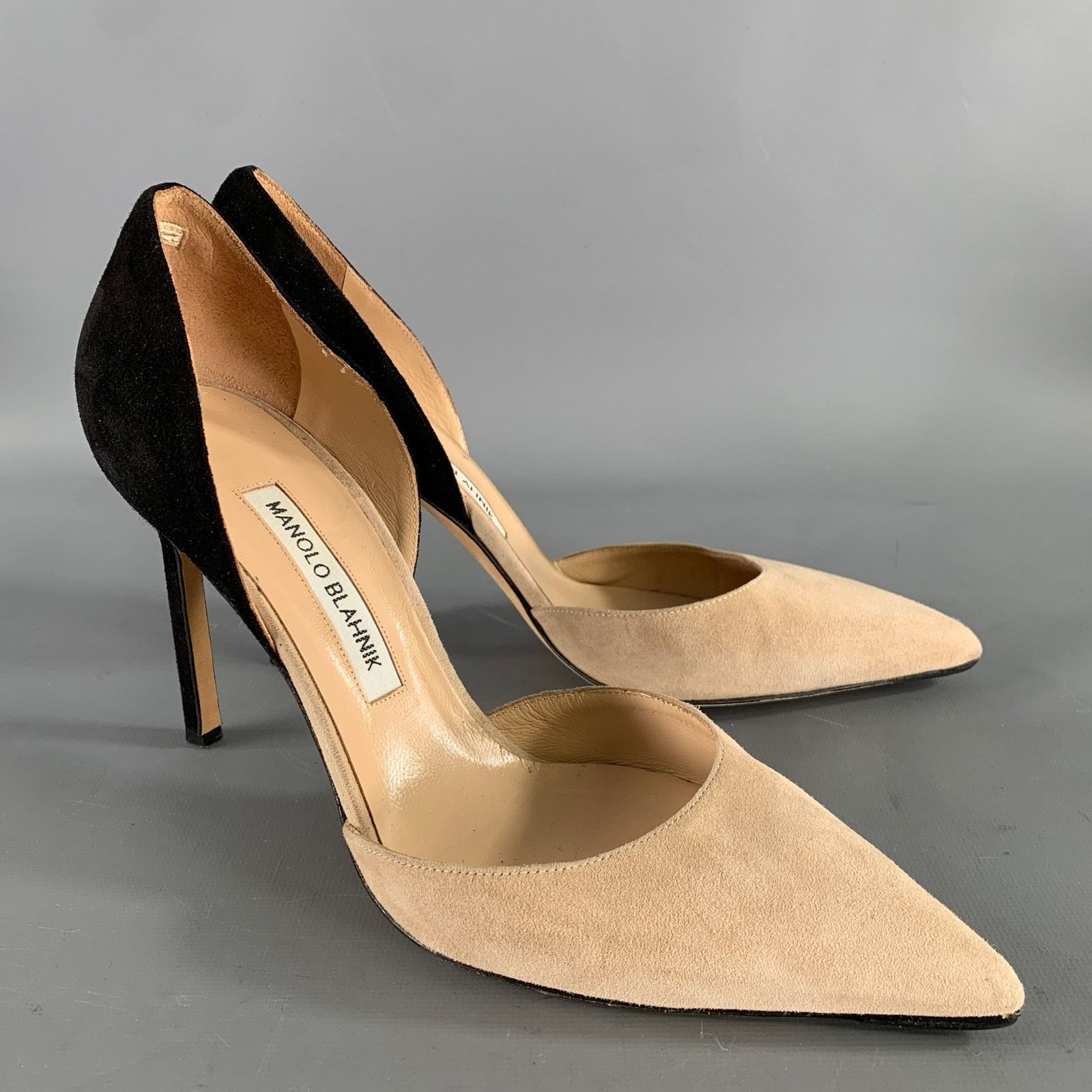Manolo Blahnik MANOLO BLAHNIK 9.5 Tan Black Suede Pointed Toe Pumps Size US 9.5 / IT 39.5 - 1 Thumbnail