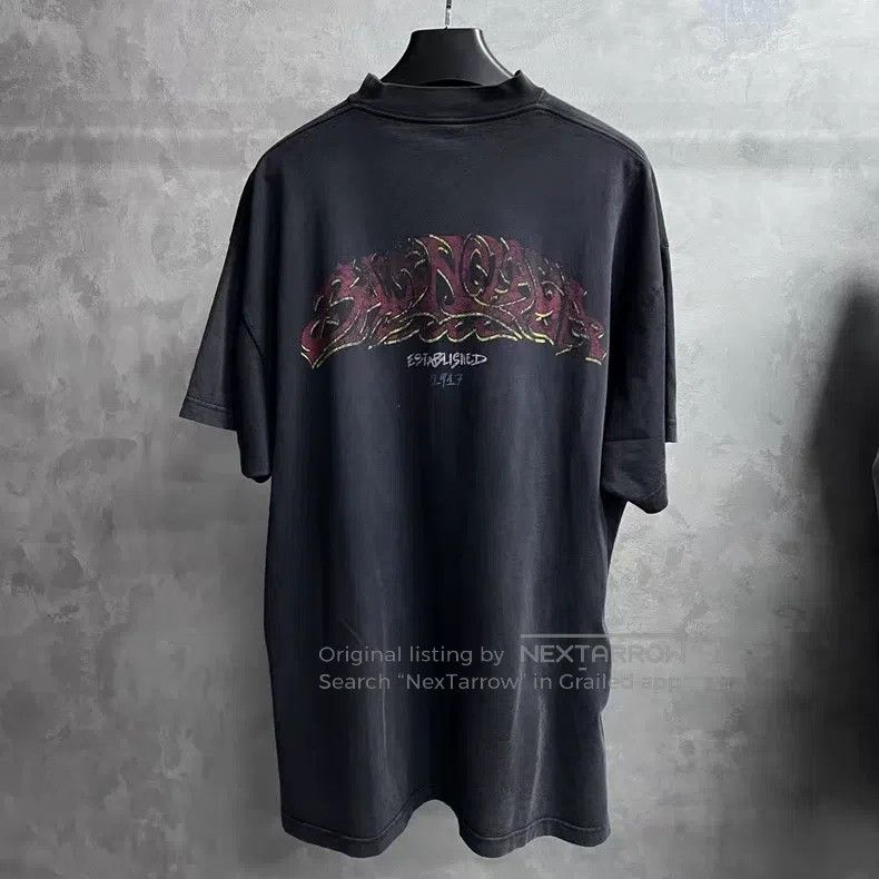 Balenciaga Balenciaga Black Solid Color Pattern Printed Round Neck Sh Size US M / EU 48-50 / 2 - 2 Thumbnail