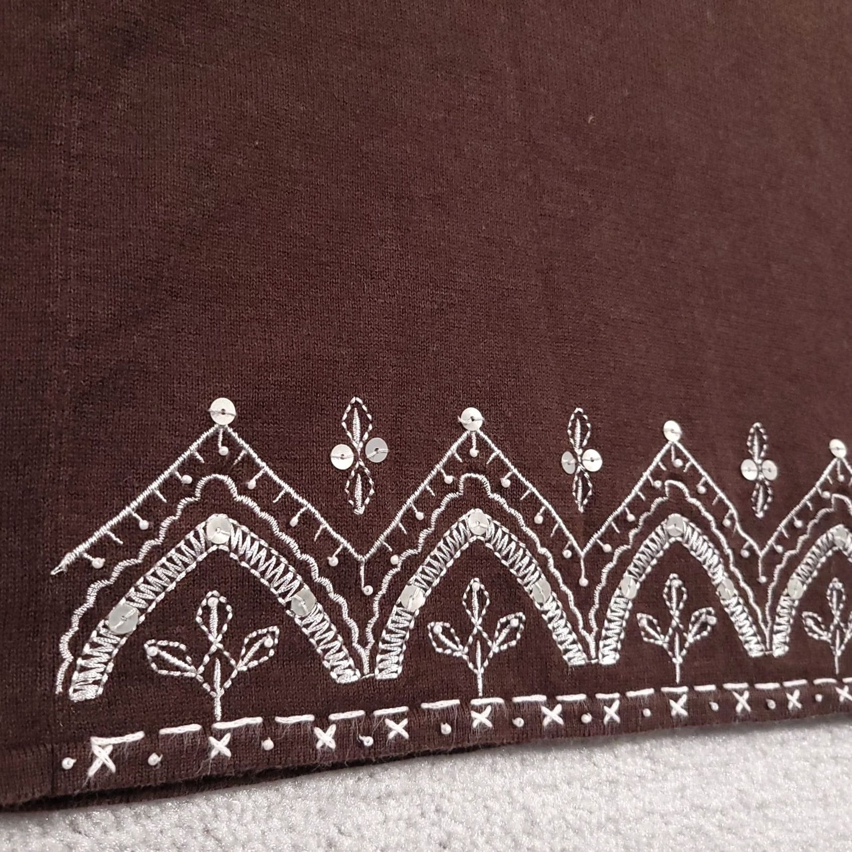 Vintage Alfred Dunner Shirt Women's Small Brown Stretch Short Sleeve Knit Embroidered Size S / US 4 / IT 40 - 5 Thumbnail