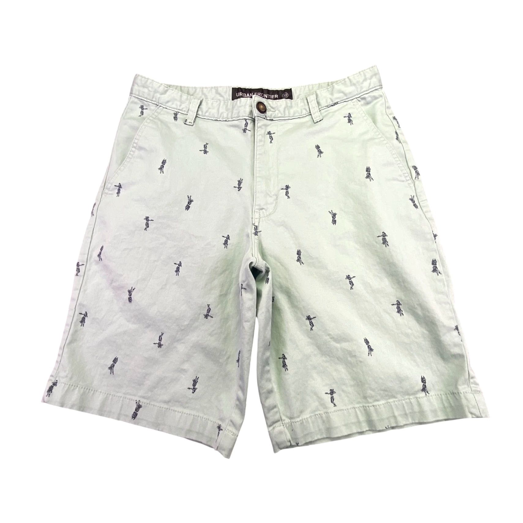 DANCER VINTAGE Urban Frontier Men Green Chino Shorts Hawaiian Dancer Print 32 Size US 32 / EU 48 - 2 Thumbnail