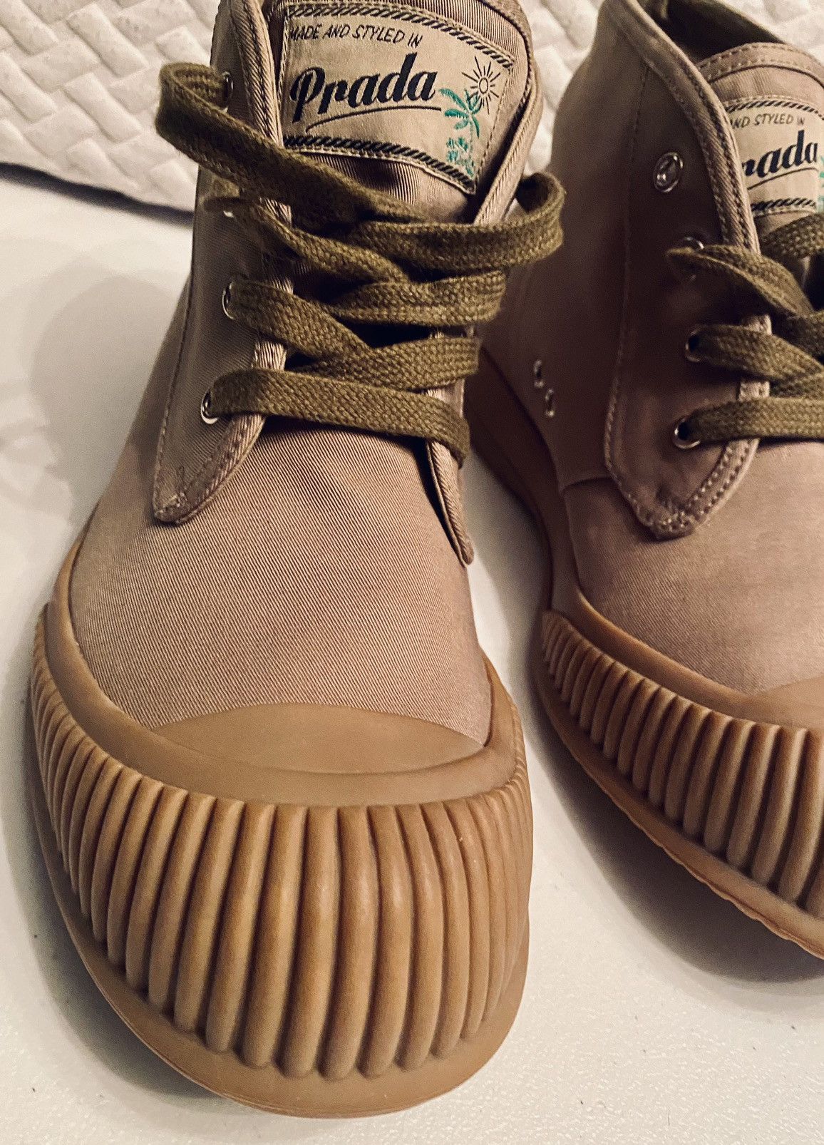 Prada Prada 🇮🇹 Khaki Denim Dipped Toe Techno Sneakers 7.5 US NEW Size US 7.5 / EU 40-41 - 5 Thumbnail