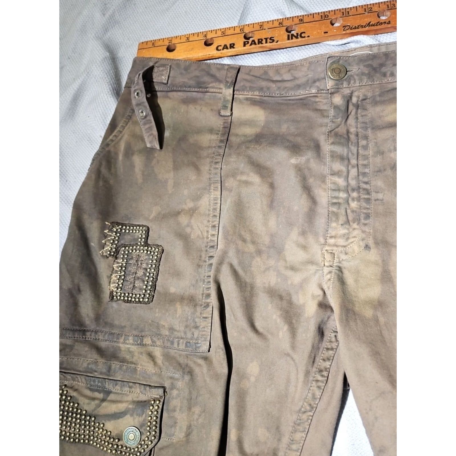 Vintage Vtg Robins Jeans Shorts Mens 42 Green Military Patches Khaki Baggy Studded Cargo Size US 42 / EU 58 - 3 Thumbnail