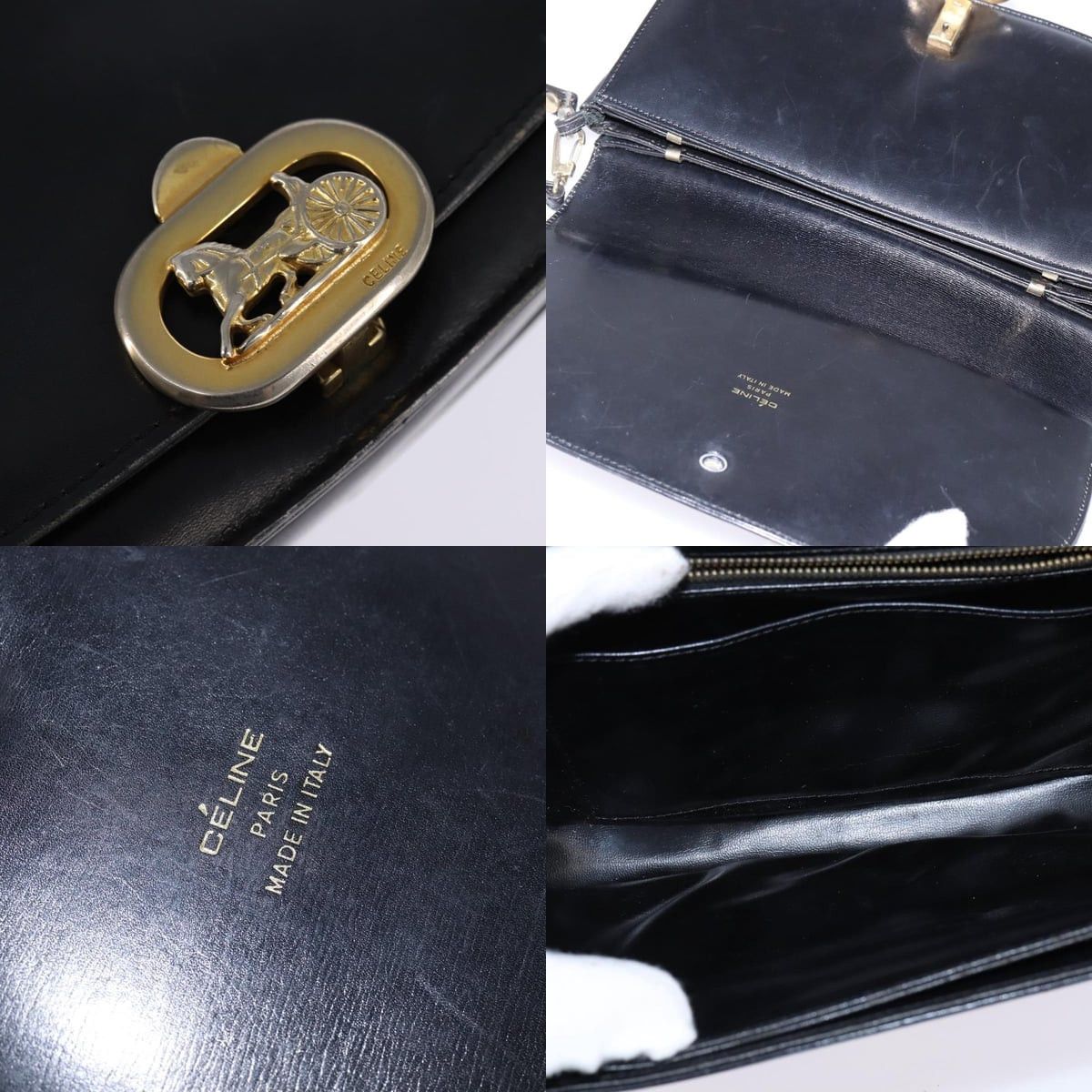 Celine CELINE Horse Carriage Shoulder Bag Leather Navy Gold Size ONE SIZE - 11 Thumbnail