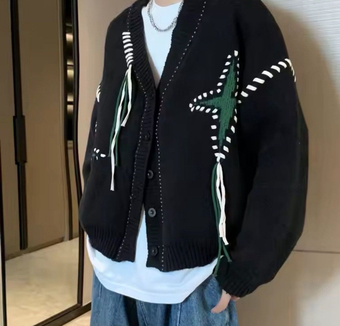 Japanese Brand Black star cardigan knitwear Size US XXL / EU 58 / 5 - 5 Thumbnail