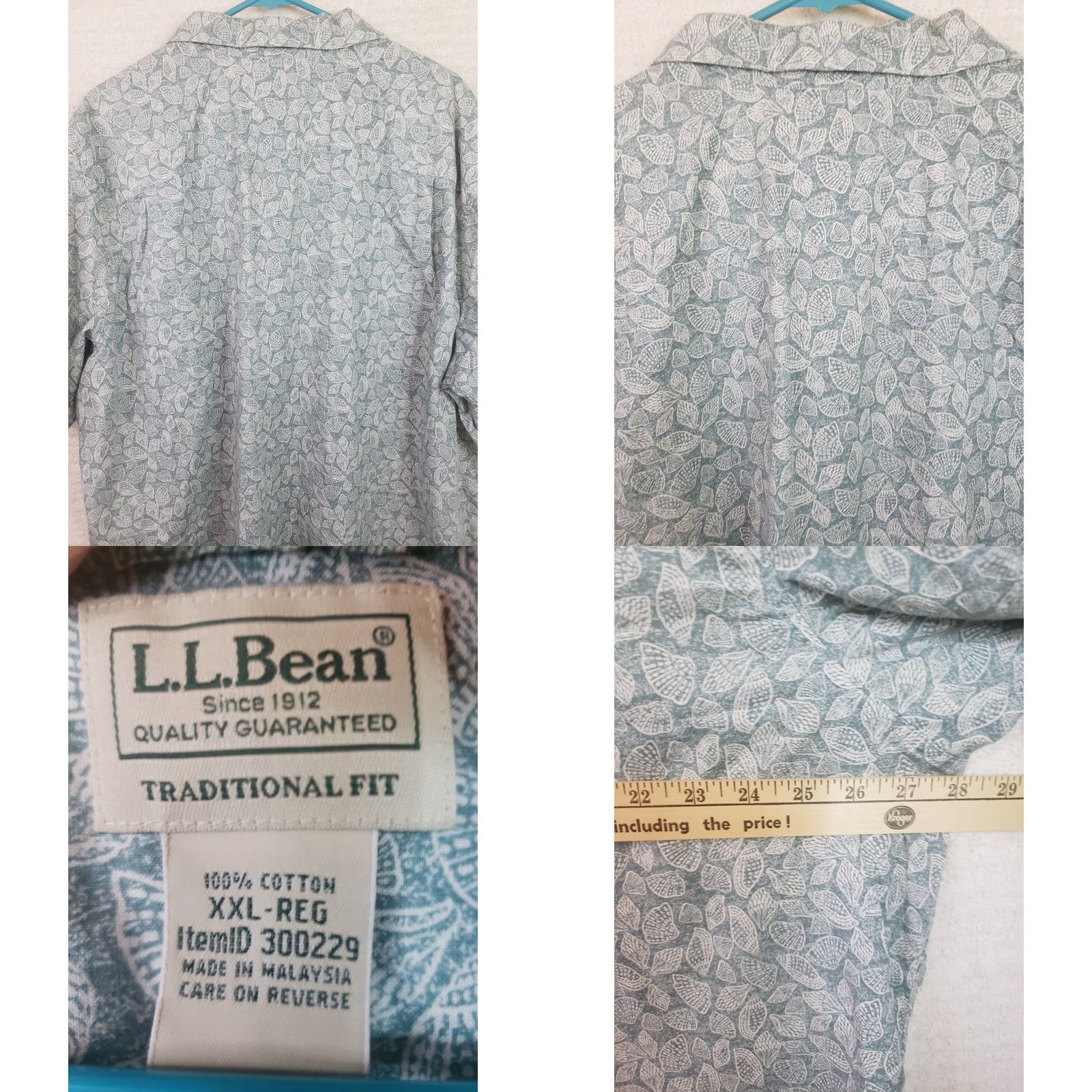 Vintage LL Bean SS Shirt Mens 2XL Teal Blue Geometric Seashell Pattern Button Up Casual Shirt Men Short Sleeve Traditional Fit Pocketed Beach Size US XXL / EU 58 / 5 - 8 Thumbnail