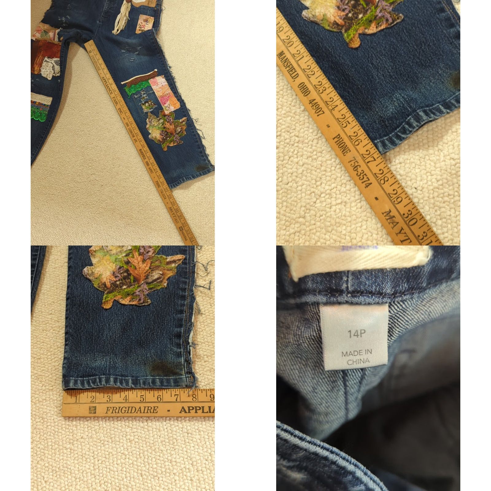 Vintage Artsy Jeans Patchwork Pockets Pearl Woodstock Boho Size 14P Size 36" / US 14 / IT 50 - 10 Thumbnail