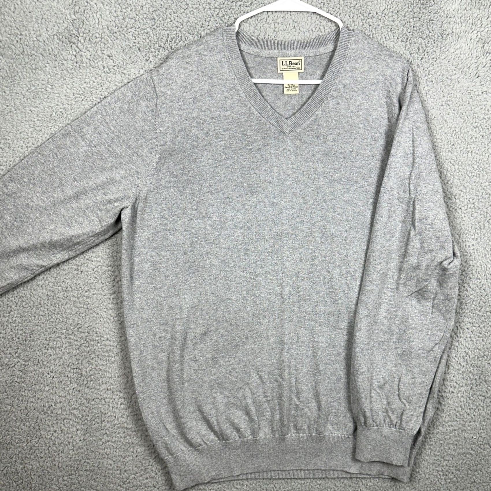 Vintage L.L. Bean Cotton Cashmere Blend Sweater V-Neck Mens XLT Tall Gray Long Sleeve Size US XL / EU 56 / 4 - 2 Thumbnail