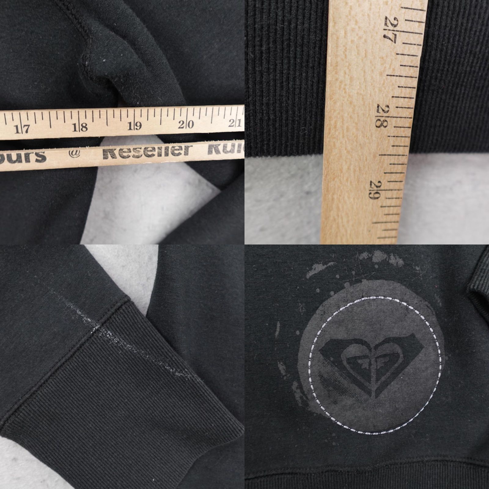 VINTAGE Roxy Hoodie Womens L Black Full Zip Fleece Lined Jacket Y2K Long Sleeve Pockets Logo Embroidered Zipper