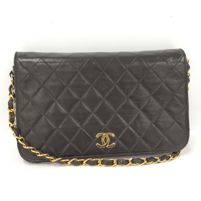 image of Chanel Chain Shoulder Bag Here Mark Leather Black, Women's