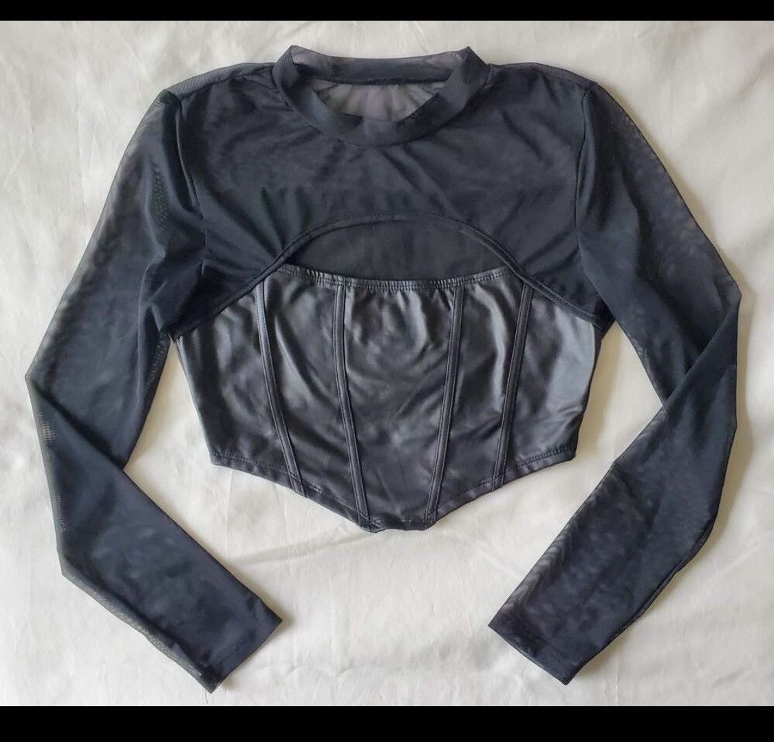 Other Black Sheer Long Sleeve Corset Top Size S / US 4 / IT 40 - 2 Thumbnail
