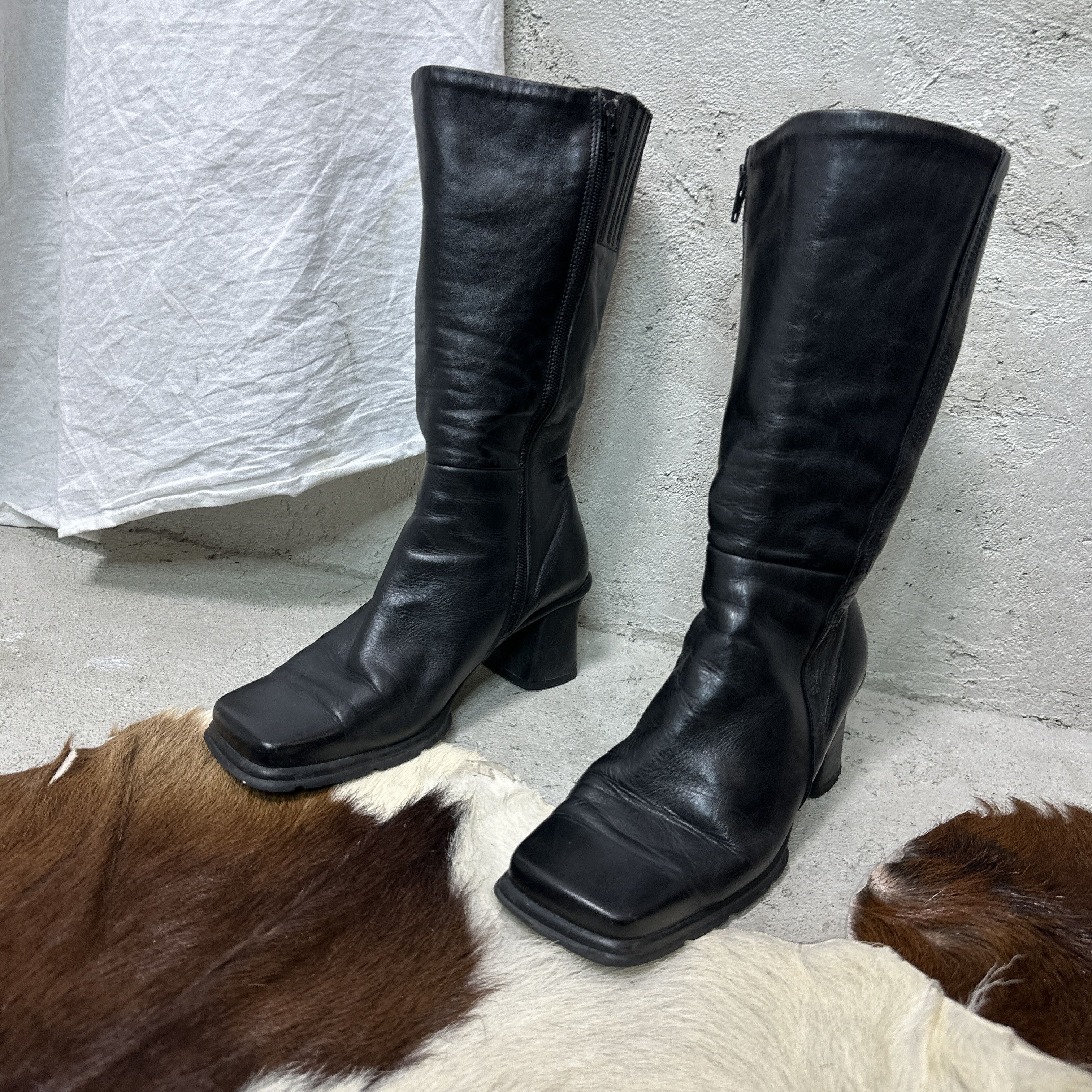 Vintage Vintage Real Leather Biker Grunge Square Toe Boots 00s Size US 7 / IT 37 - 3 Thumbnail