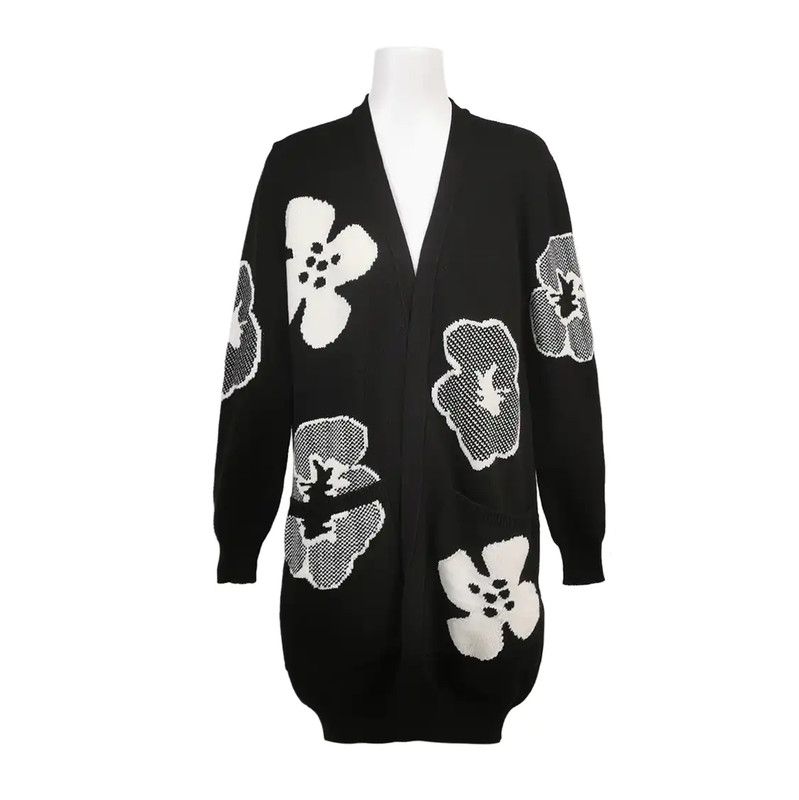 Max Mara MaxMara Black Floral Print Lightweight Cardigan 0089 Size S / US 4 / IT 40 - 1 Thumbnail