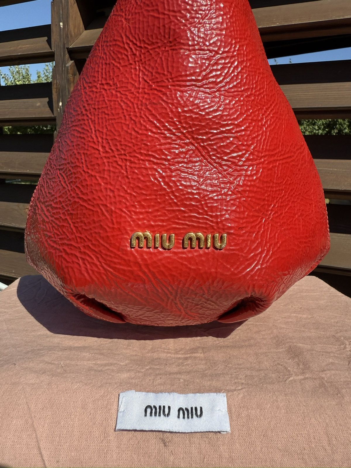 Miu Miu Miu Miu Crinkle Patent Leather Tote Rosso Red Hand Bag Size ONE SIZE - 6 Thumbnail