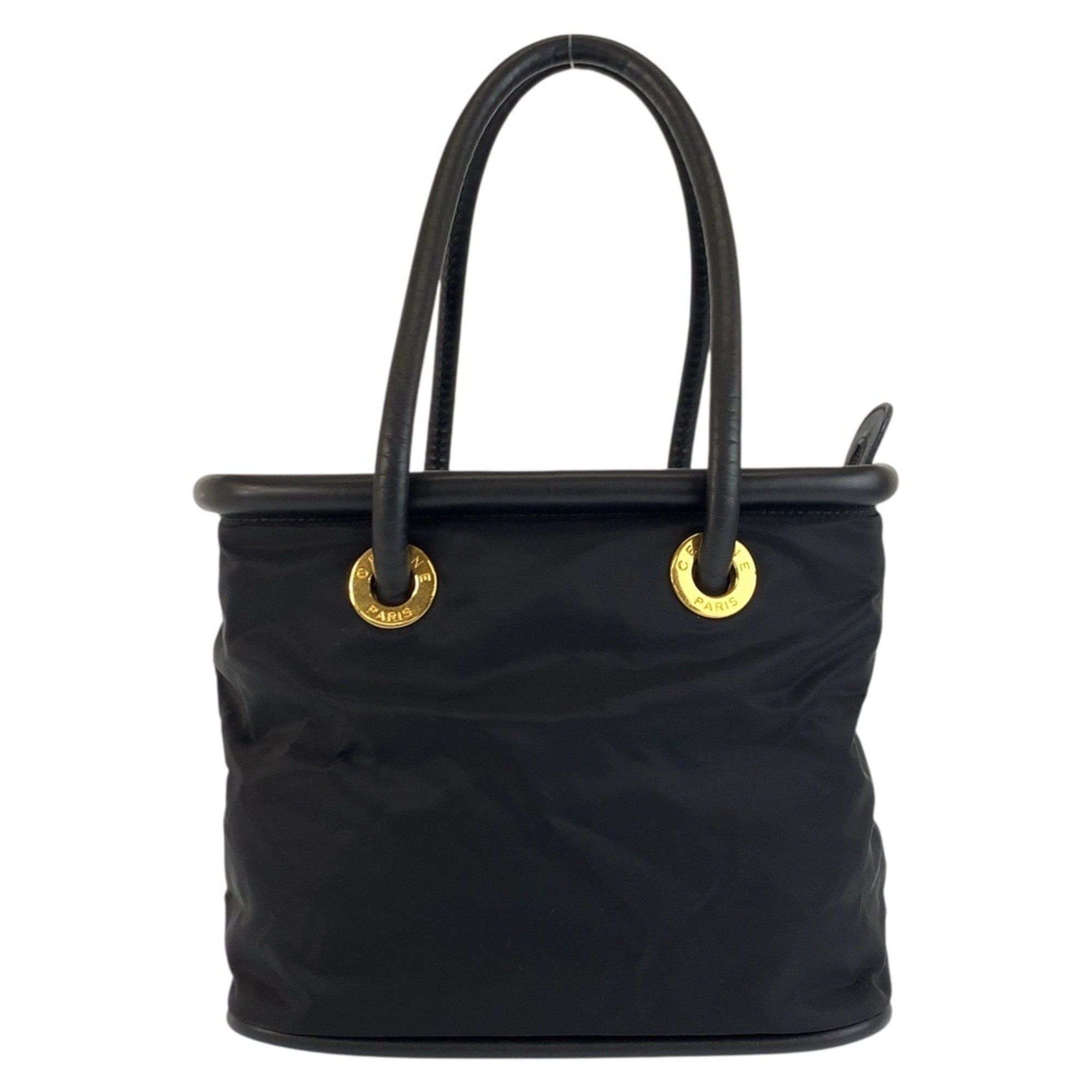 Celine CELINE Vintage Circle Logo Black Nylon Leather TO5 1 Handbag Tote Bag for Women Size ONE SIZE - 1 Thumbnail