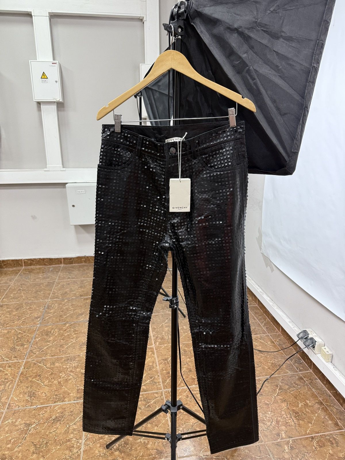 Givenchy ❗️NEW Givenchy Embossed Leather Pants Textured Square Pattern Size US 31 - 1 Thumbnail