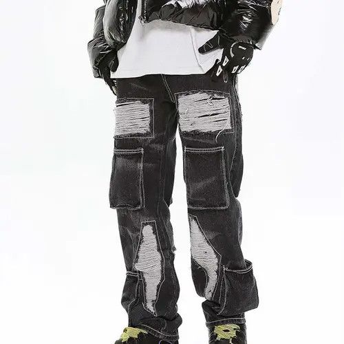 Jean Black Distressed Denim Jeans Size US 32 / EU 48 - 1 Thumbnail