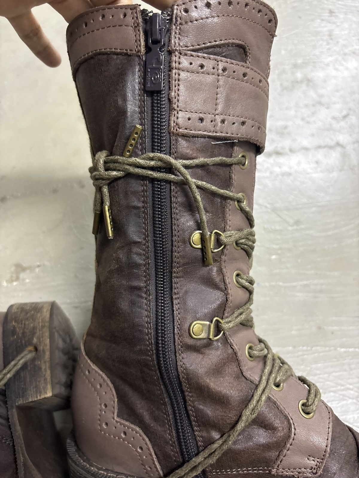 Alfredo Bannister Yosuke Dirk Bikkembergs style lace trough heel leather boots Size US 7.5 / EU 40-41 - 20 Thumbnail